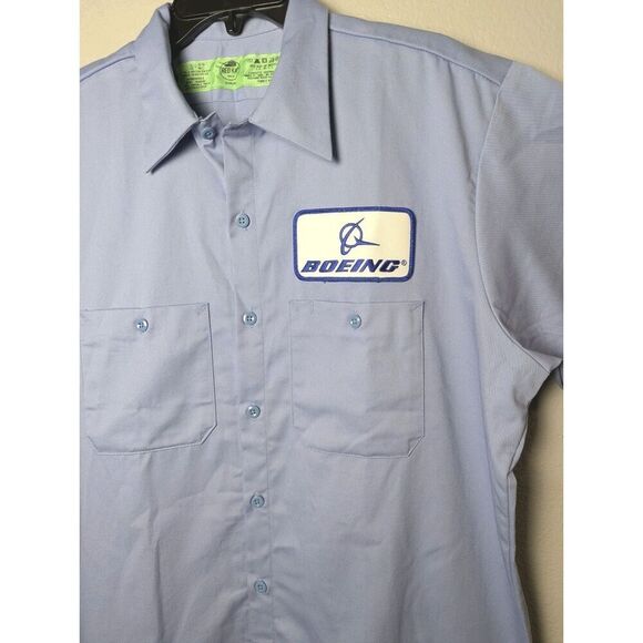 Red Kap Boeing Employee Short Sleeve Blue Cotton Button Down Shirt Men's L - Picture 4 of 4